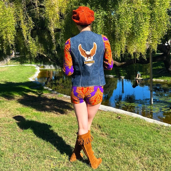 1970s Harley Davidson Denim Snap Front Vest - Picture 5 of 7